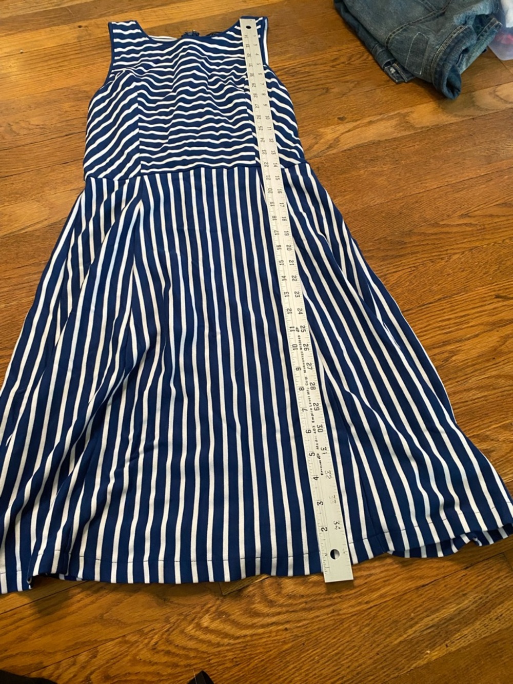 Banana Republic Blue White Striped Sleeveless Dress Size 6 Fit Flare - Picture 5 of 9